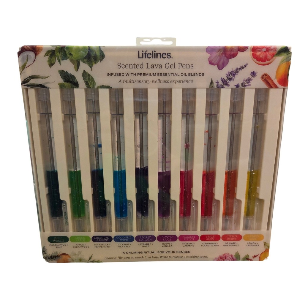 Lifelines Scented Lava Gel Pens 10 Pack Multicolor New Essential Oil Infused